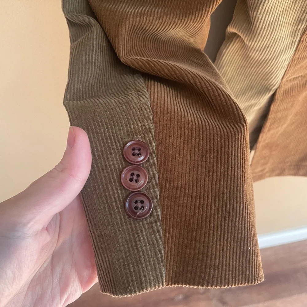 Mark McNairy Mens Corduroy Patchwork Blazer Jacket Size 38 Brown‎ Tones USA #